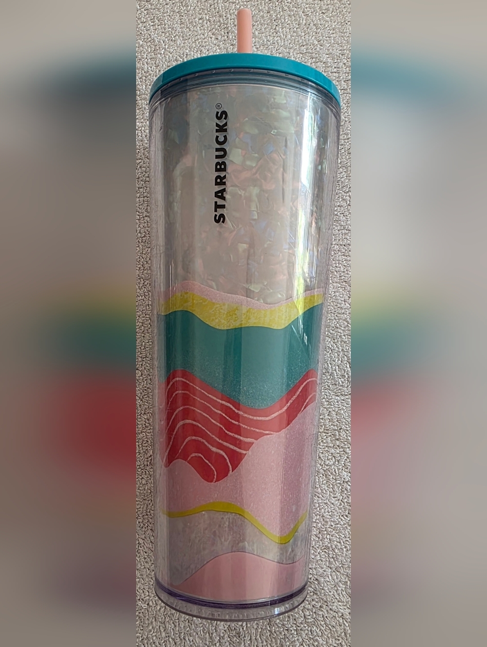 Starbucks Iridescent Wavy Pattern Tumbler - Teal, Pink, Yellow